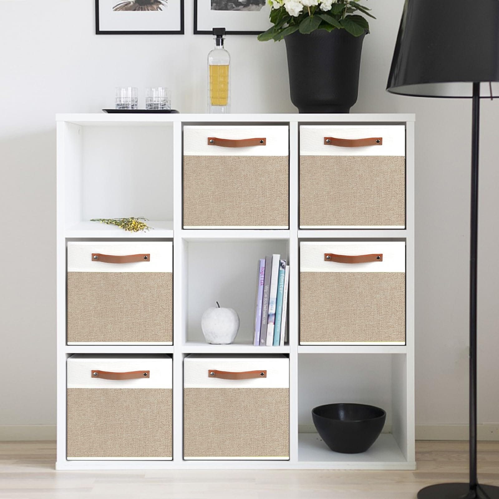 Set Of 4 Fabric Storage Cubes Decorative Shelf Baskets With Handles_voghion.com